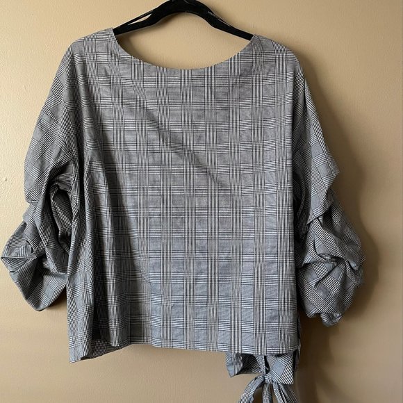 Zara Woman Black & White Plaid Wrap Shirt - Picture 5 of 10